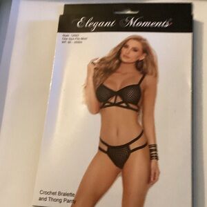 Elegant Moments Black Crochet Bralette and Thong Set